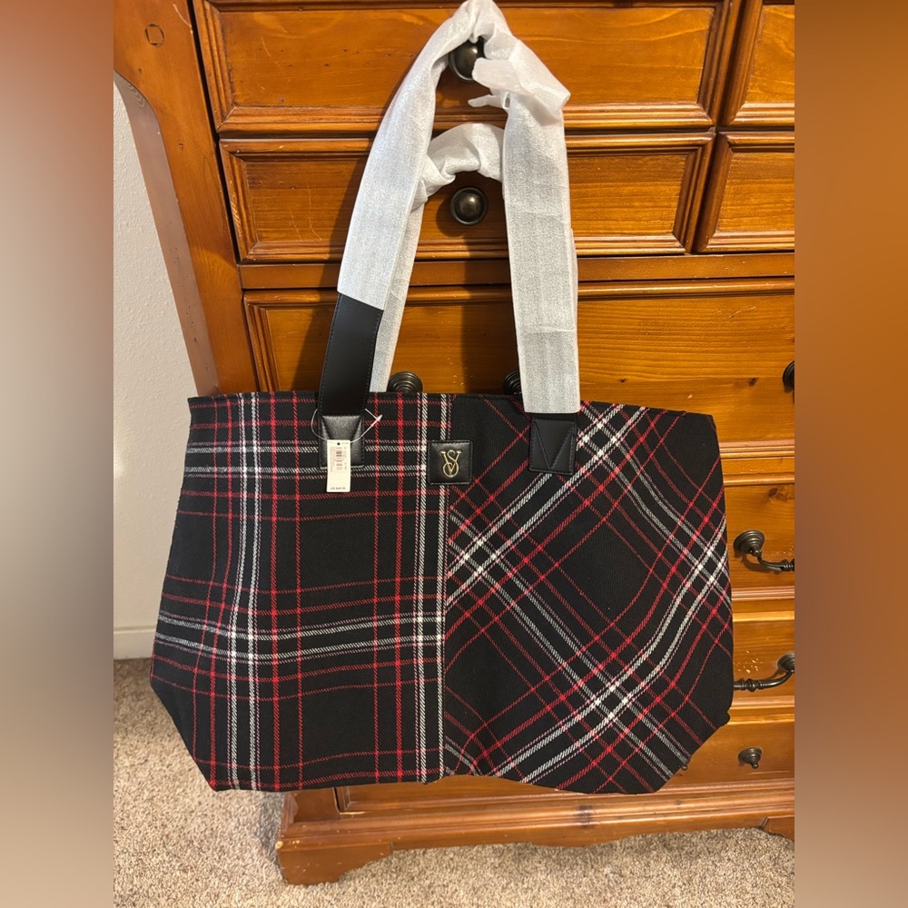 Victoria's Secret Black and Red Plaid Shoulder Bag